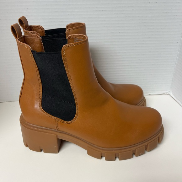 Madden Girl Tessa Women Chelsea Boots Tan Cognac Chunky Moto Clueless Y2K Sz 6.5 - Picture 1 of 5